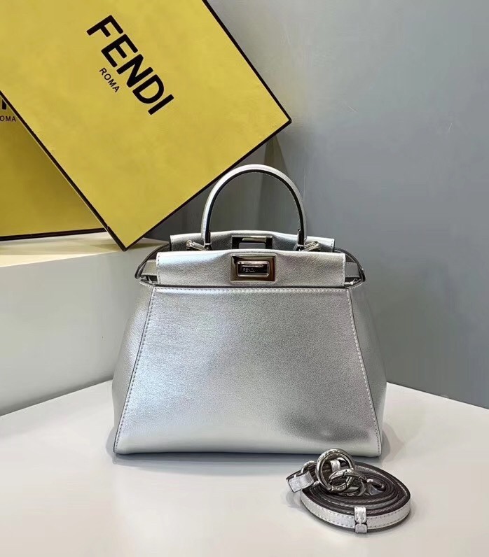 F**di peekaboo mini bag in silver metallic lambskin