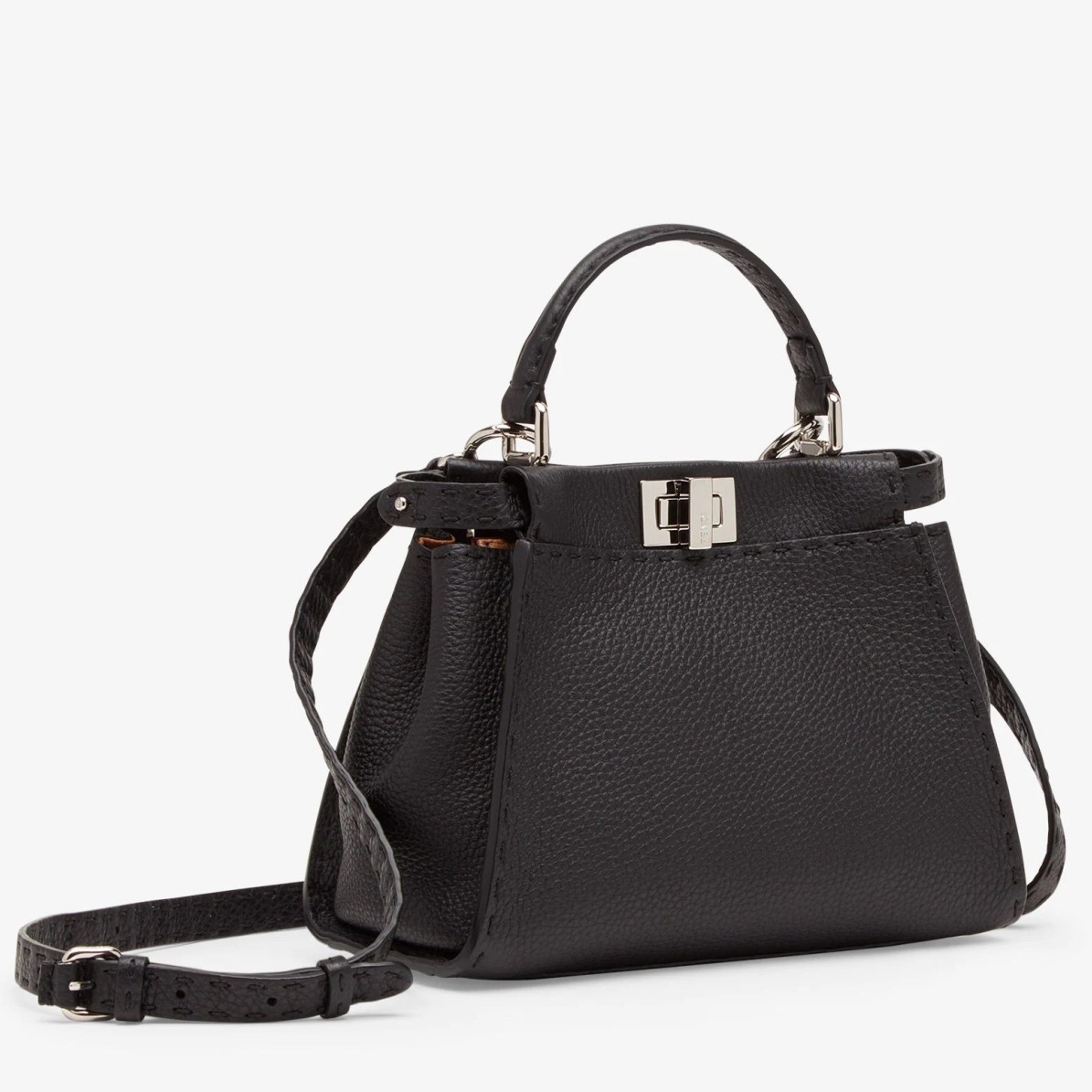 F**di peekaboo mini selleria bag in black cuoio romano leather