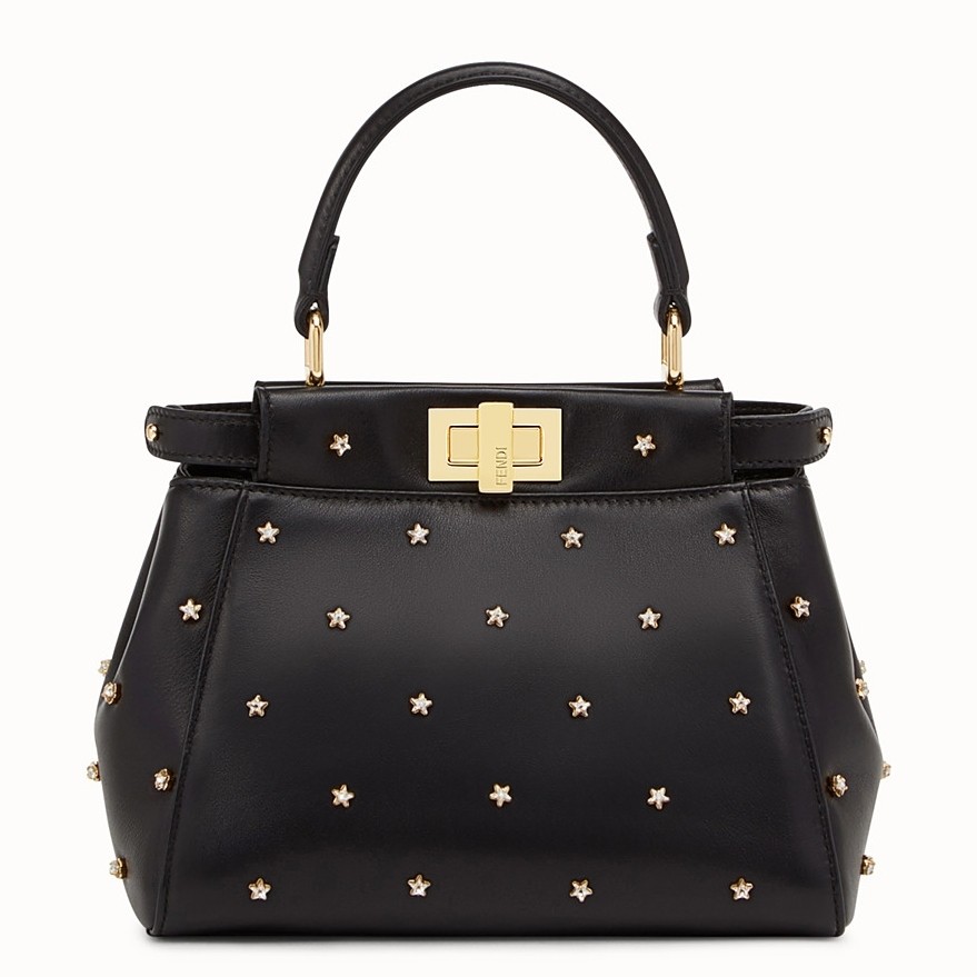 F**di peekaboo xs bag with star studs in black nappa leather
