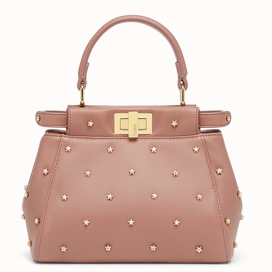 F**di peekaboo xs bag with star studs in black nappa leather