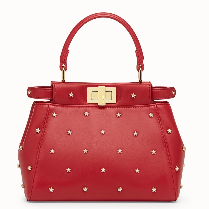 F**di peekaboo xs bag with star studs in red nappa leather