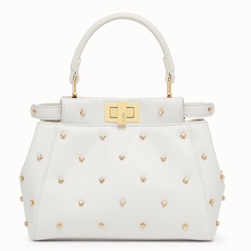 F**di peekaboo xs bag with star studs in white nappa leather