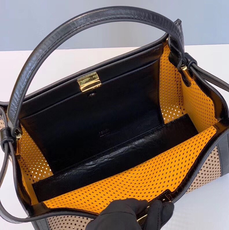 F**di peekaboo x lite medium bag in beige perforated leather