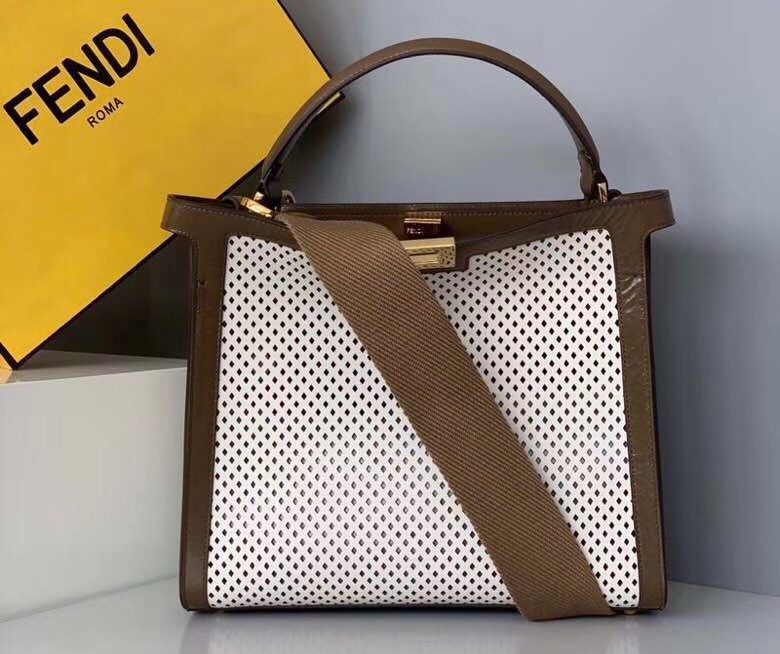 F**di peekaboo x lite medium bag in white perforated leather
