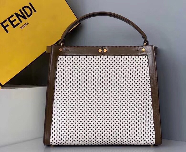 F**di peekaboo x lite medium bag in white perforated leather