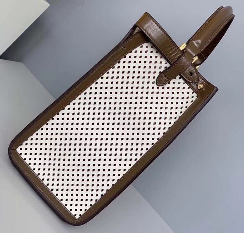 F**di peekaboo x lite medium bag in white perforated leather