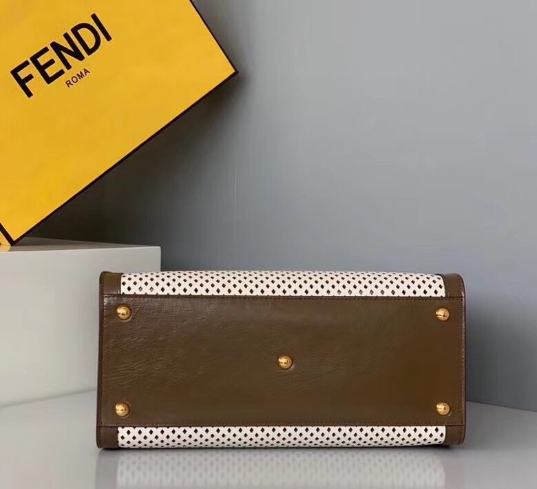 F**di peekaboo x lite medium bag in white perforated leather