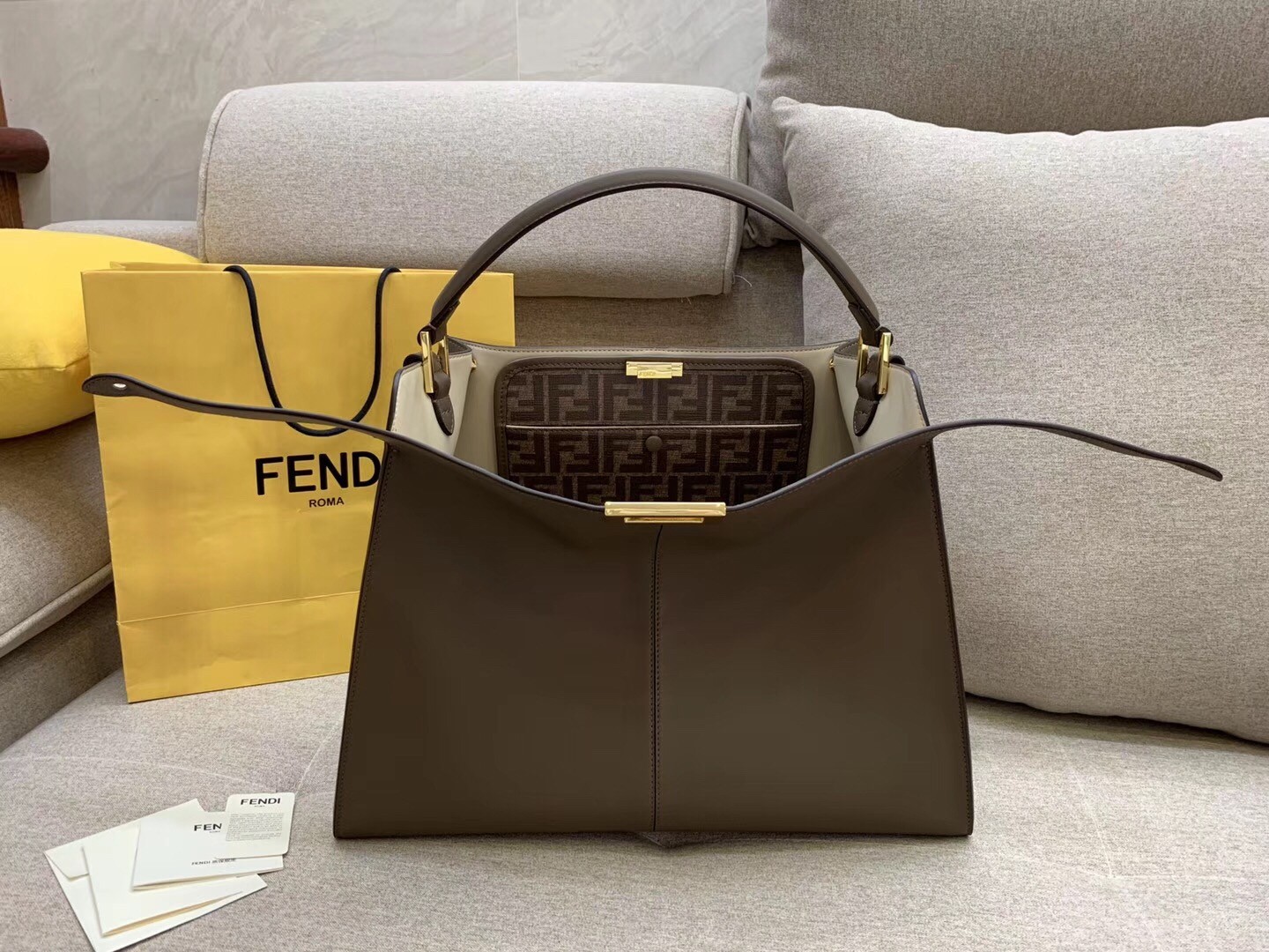 F**di brown peekaboo x lite large bag