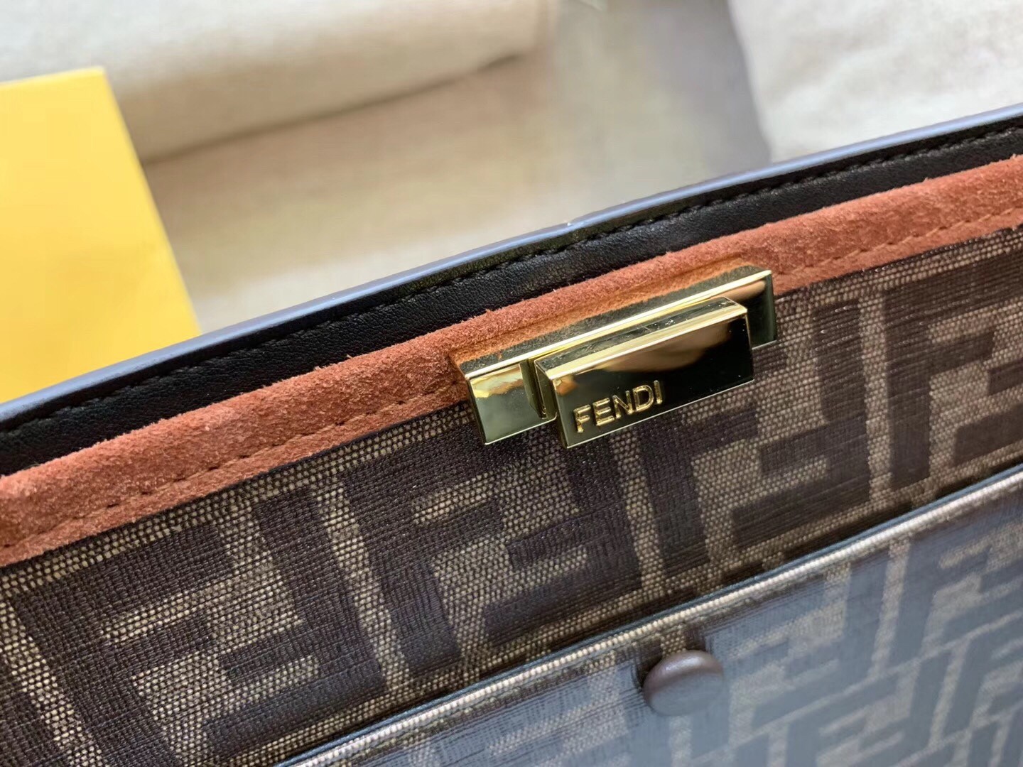 F**di brown peekaboo x lite large suede bag