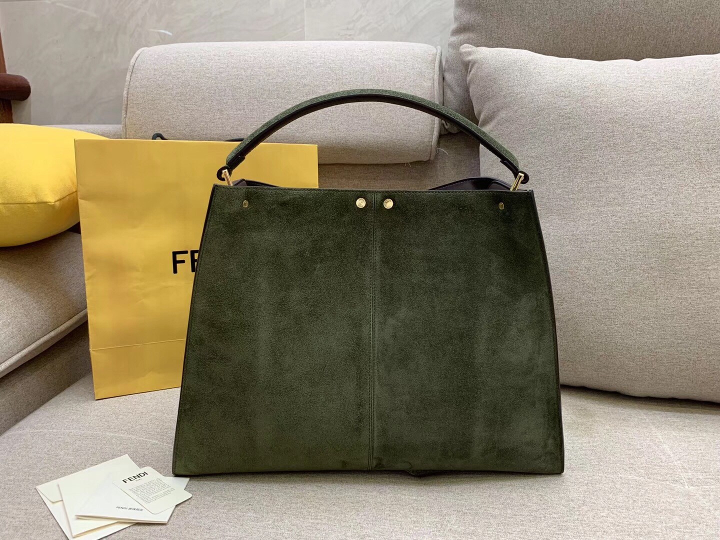 F**di green peekaboo x lite large suede bag