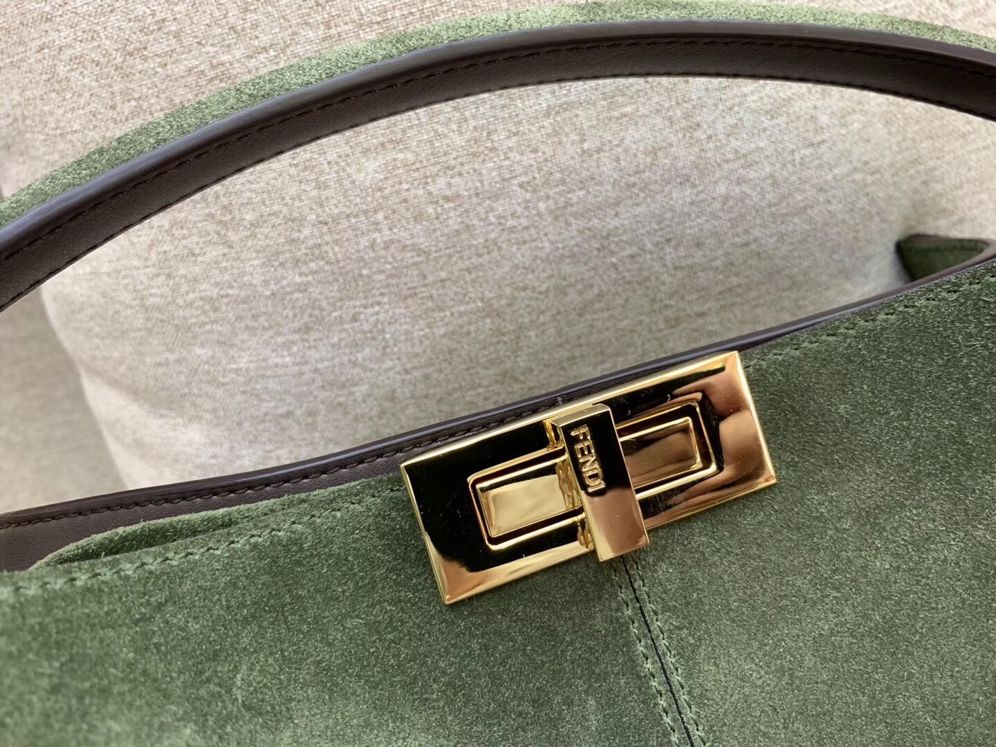 F**di green peekaboo x lite large suede bag