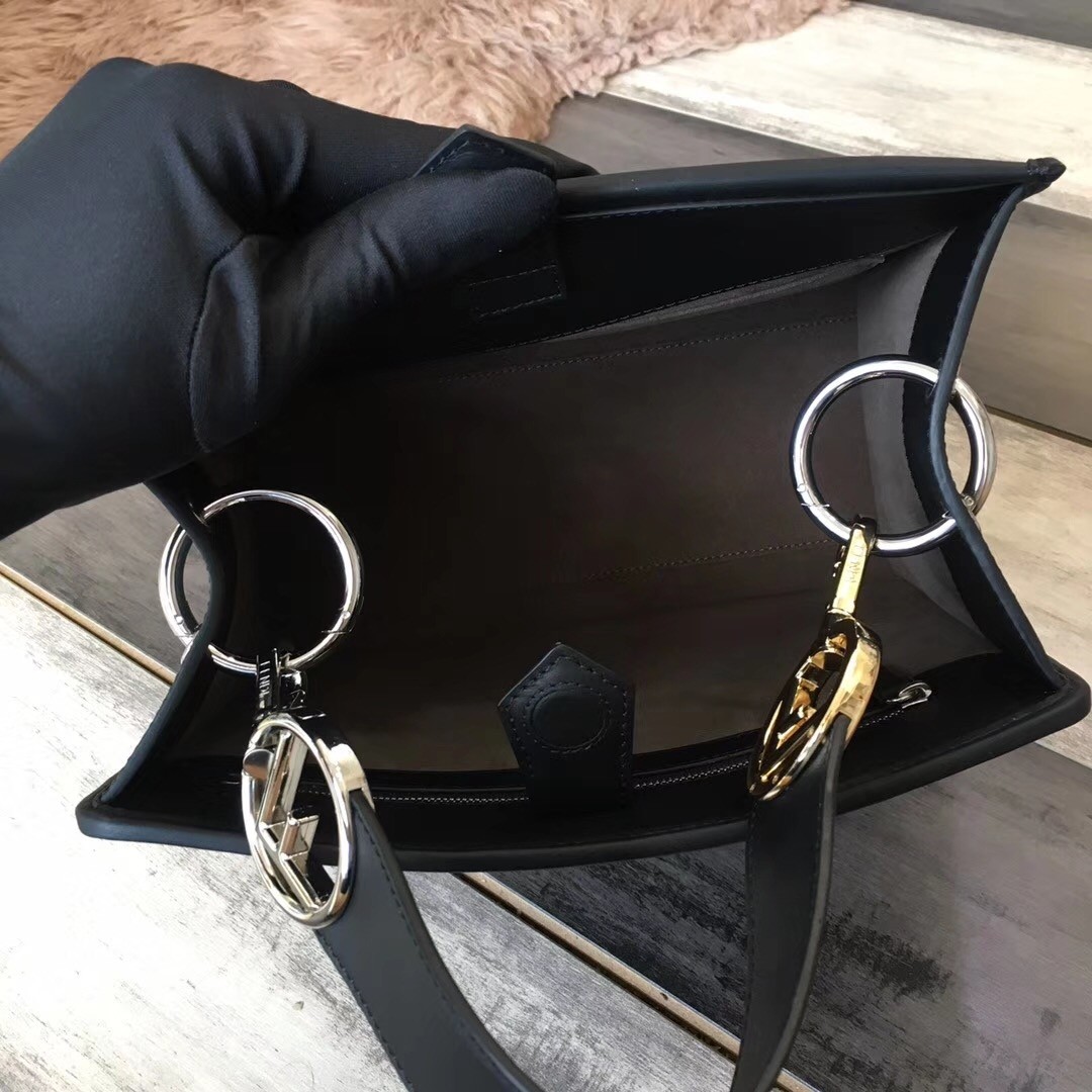 F**di small runaway bag in black calfskin leather
