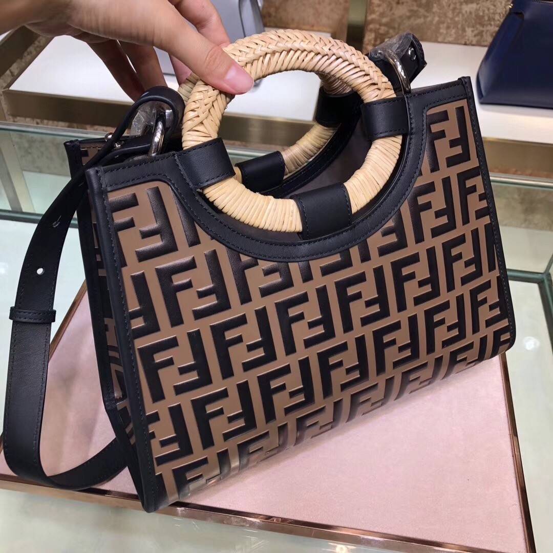 F**di brown ff logo runaway shopper bag