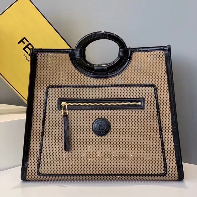 F**di large runaway shopper bag in beige perforated calfskin