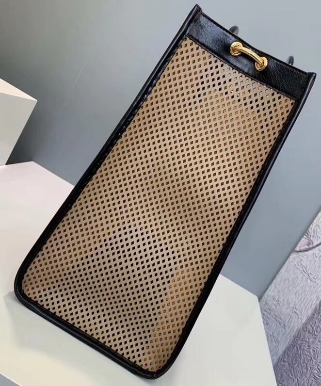 F**di large runaway shopper bag in beige perforated calfskin