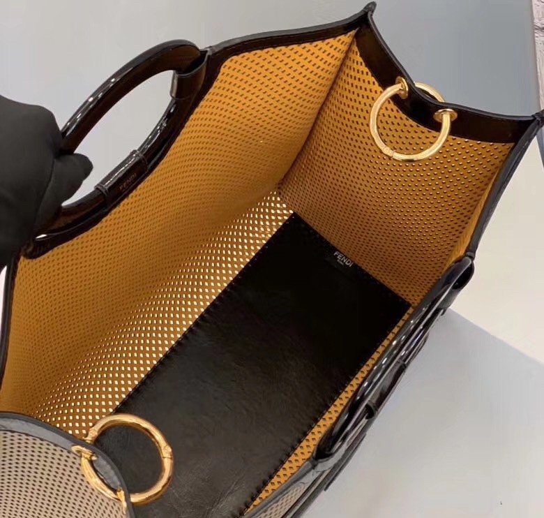 F**di large runaway shopper bag in beige perforated calfskin
