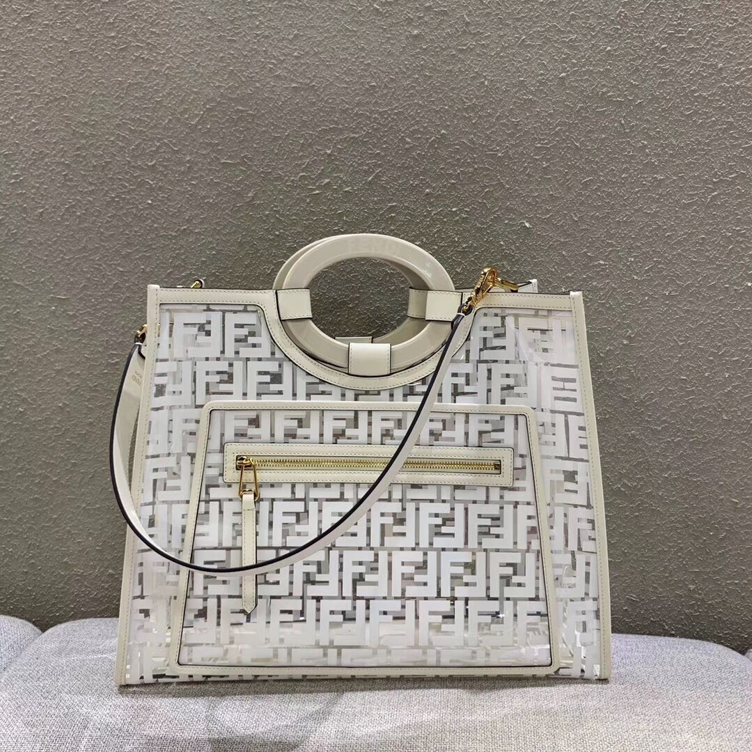 F**di white large pu runaway shopper bag