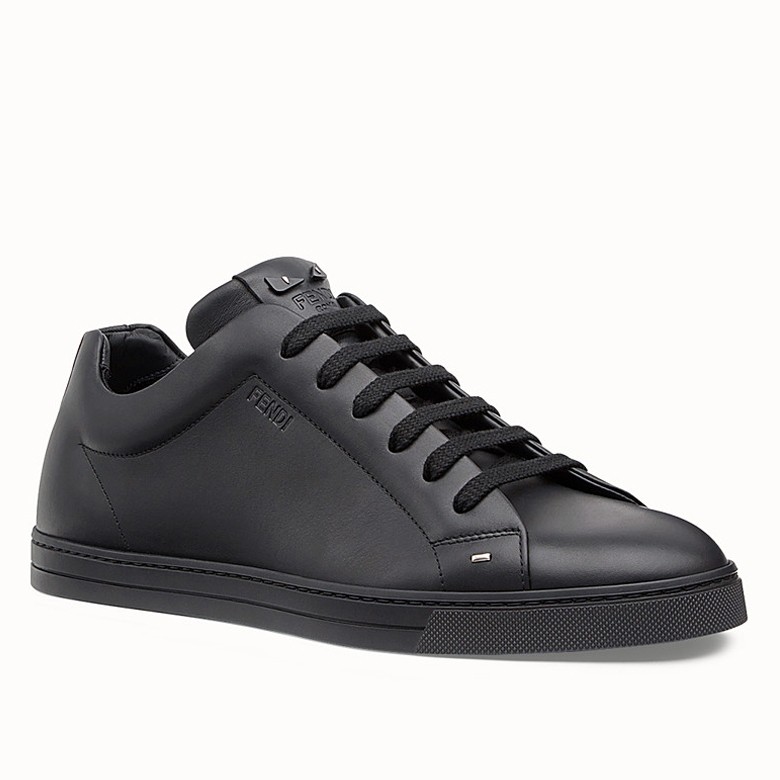 F**di men''s lace-up sneakers in black leather