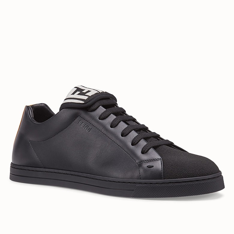 F**di men''s low-tops sneakers in black mesh and leather