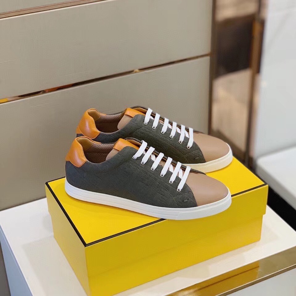 F**di low-top sneakers in khaki canvas with leather