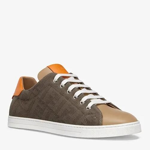 F**di low-top sneakers in khaki canvas with leather