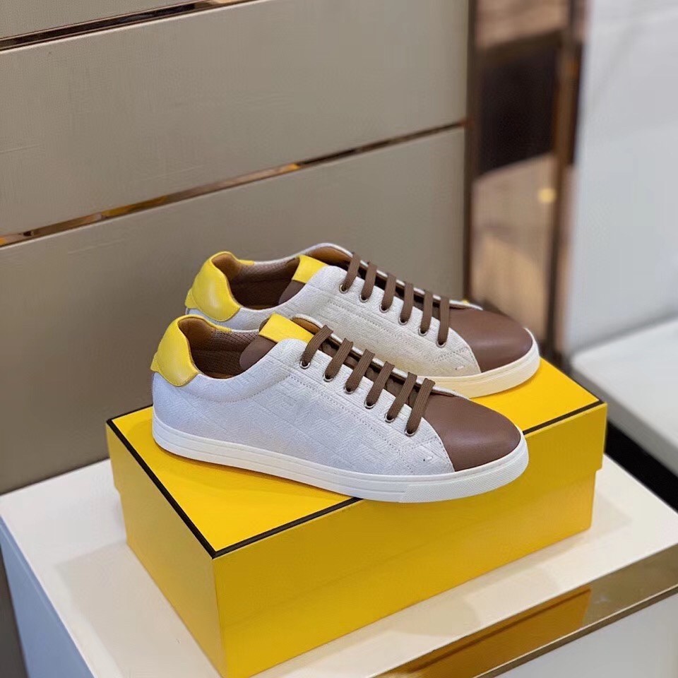 F**di low-top sneakers in white canvas with leather