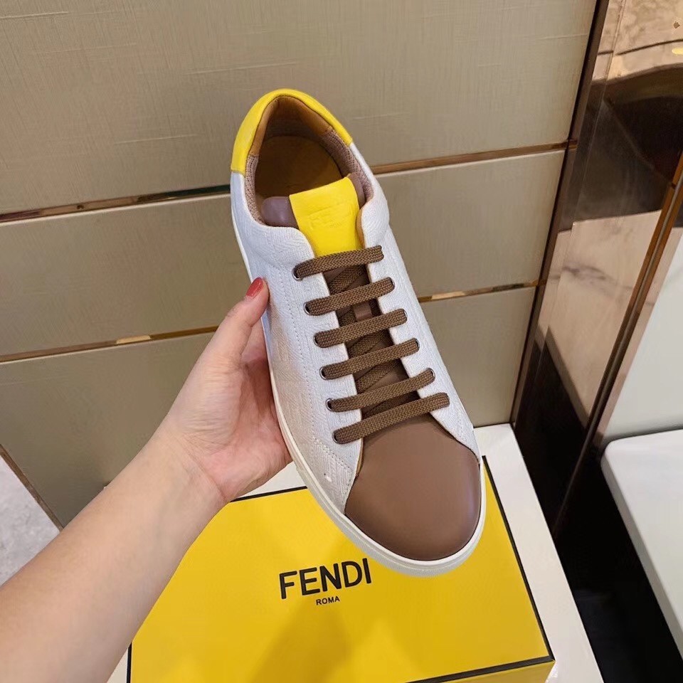 F**di low-top sneakers in white canvas with leather