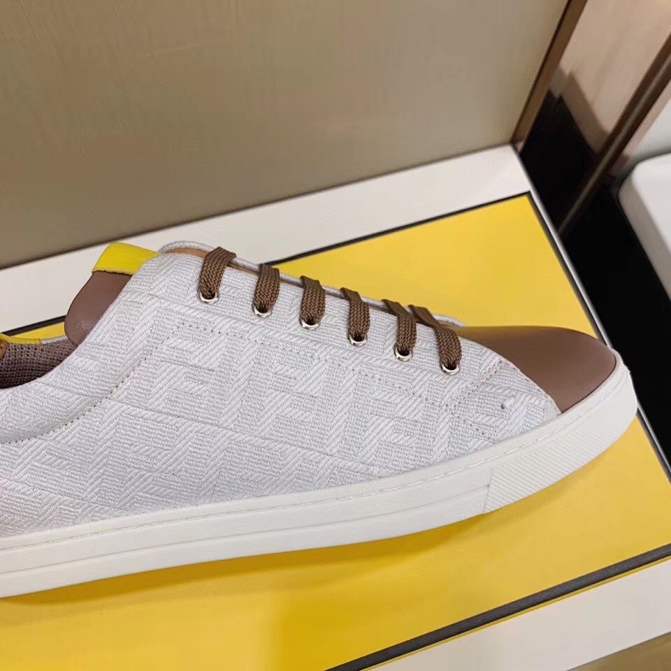 F**di low-top sneakers in white canvas with leather