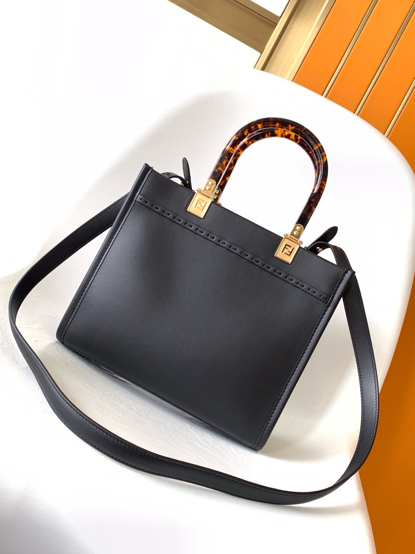 F**di sunshine small tote bag in black calfskin