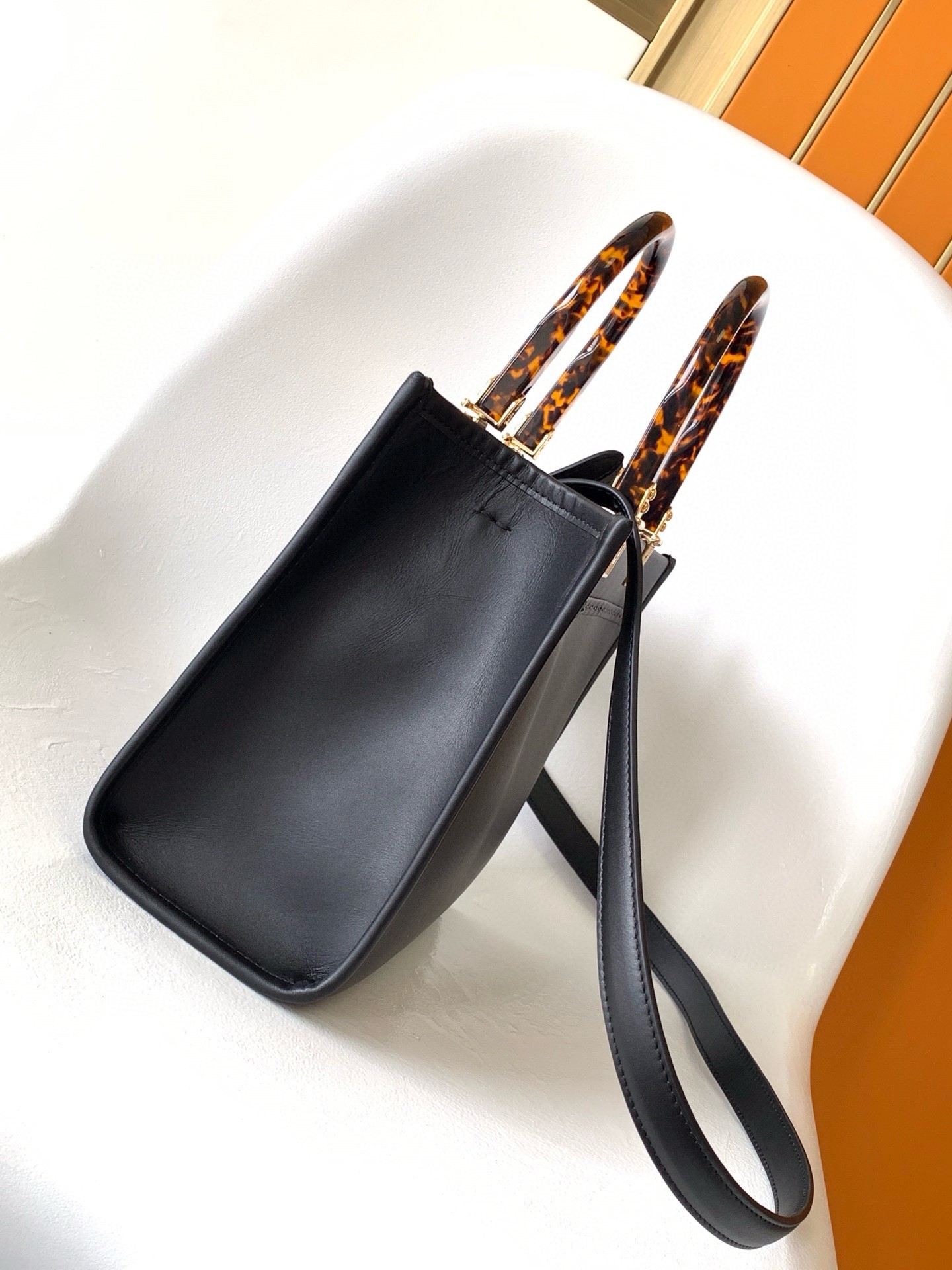 F**di sunshine small tote bag in black calfskin