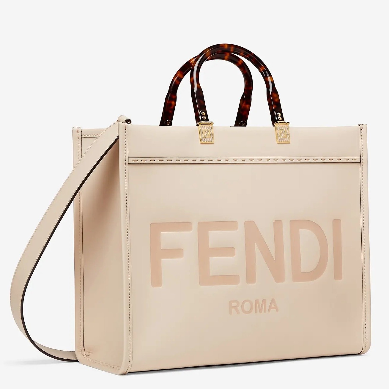 F**di sunshine medium shopper bag in beige calfskin