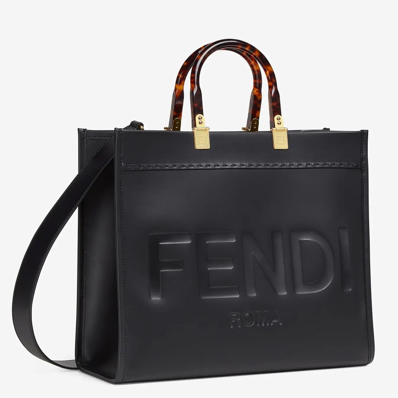 F**di sunshine medium shopper bag in black calfskin