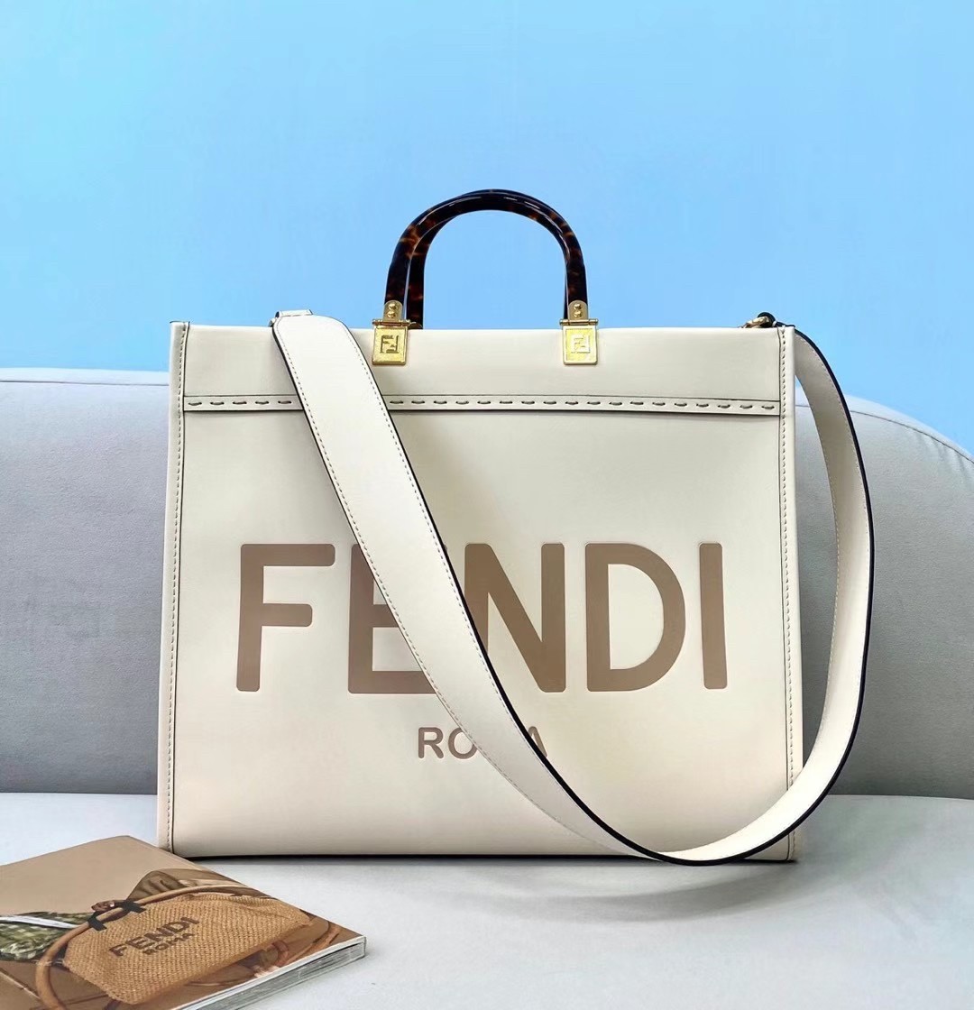 F**di sunshine medium shopper bag in white calfskin