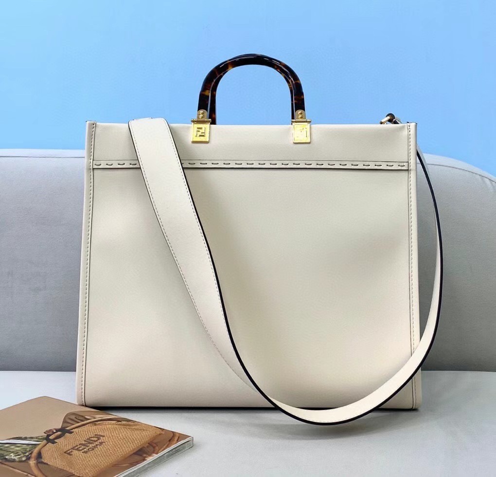 F**di sunshine medium shopper bag in white calfskin