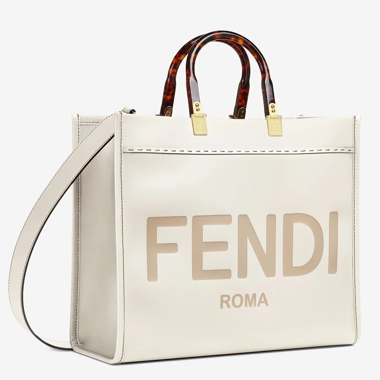 F**di sunshine medium shopper bag in white calfskin