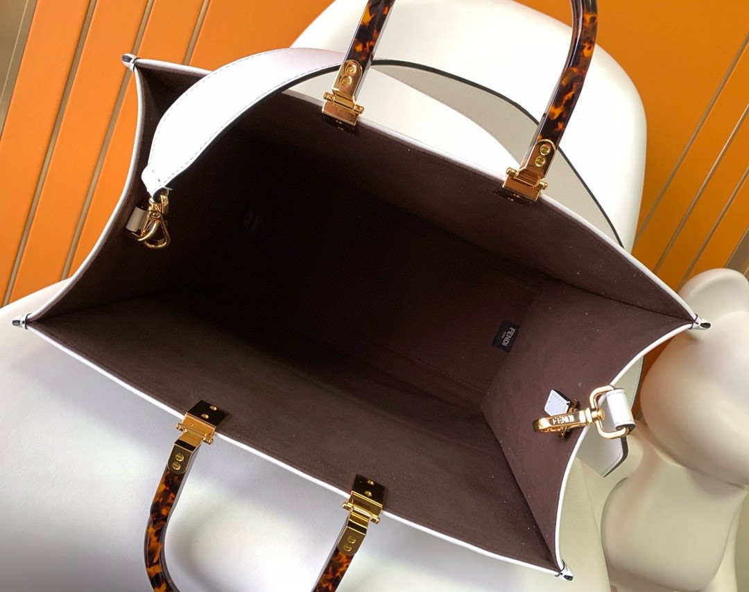 F**di sunshine medium tote bag in white ff calfskin