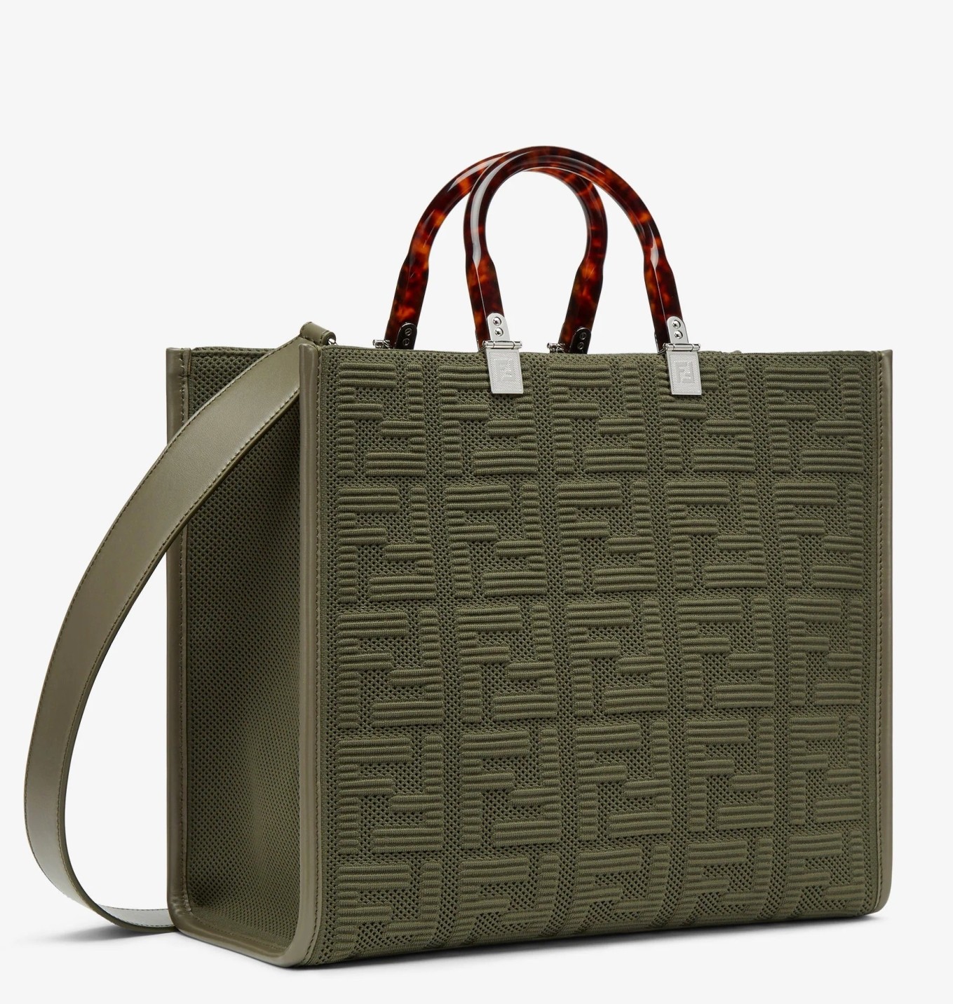 F**di sunshine medium shopper bag in green ff fabric