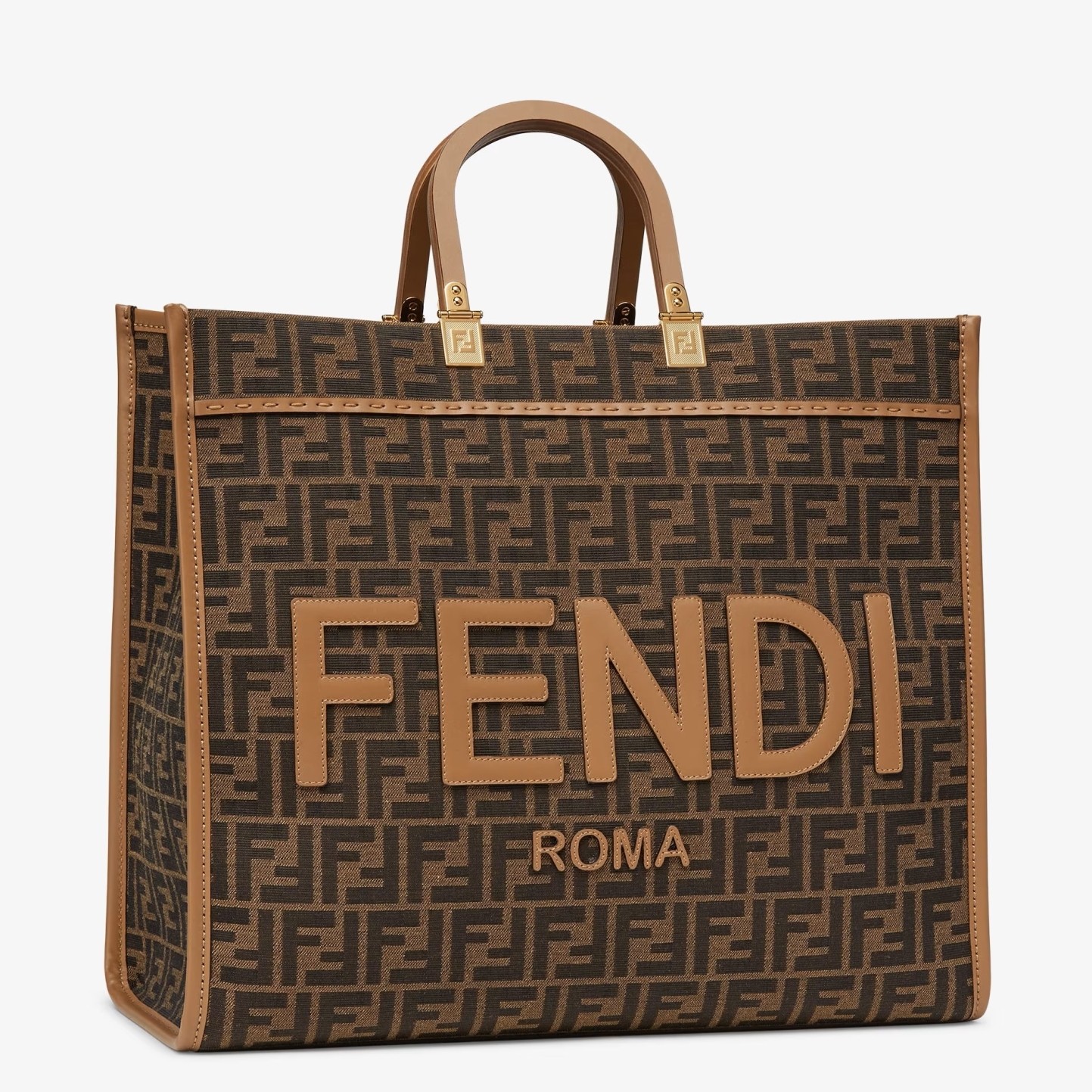 F**di sunshine large tote bag in brown ff jacquard fabric