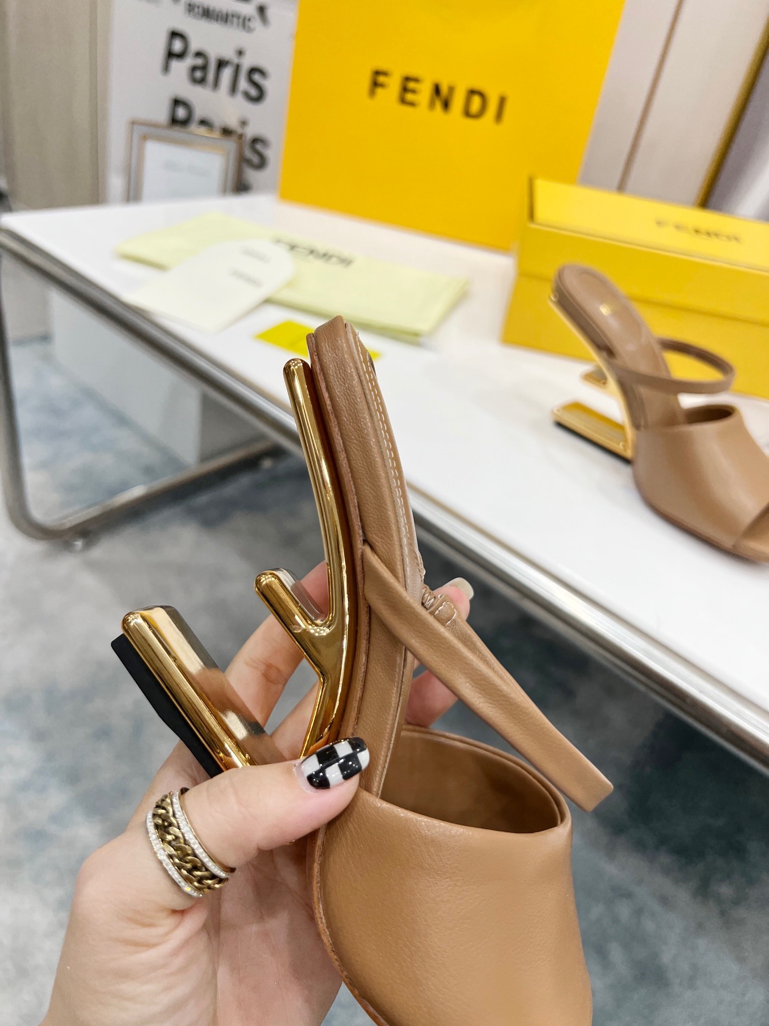 F**di first sandals 95mm in light brown calfskin