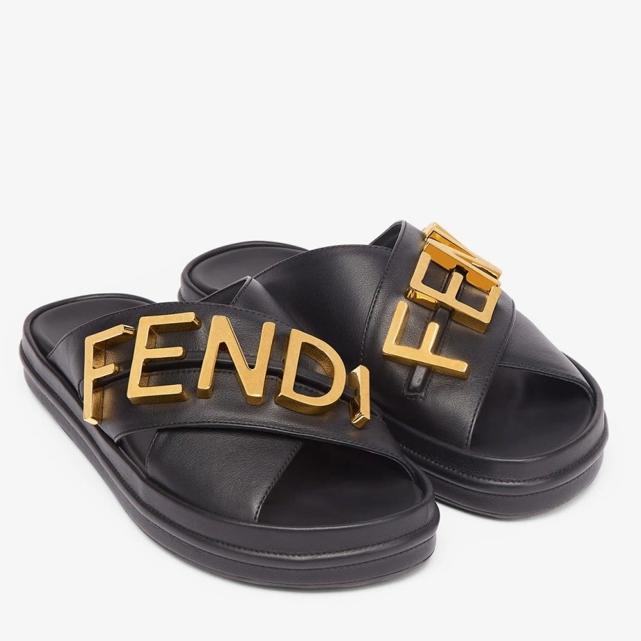 F**di F**digraphy slides in black calfskin