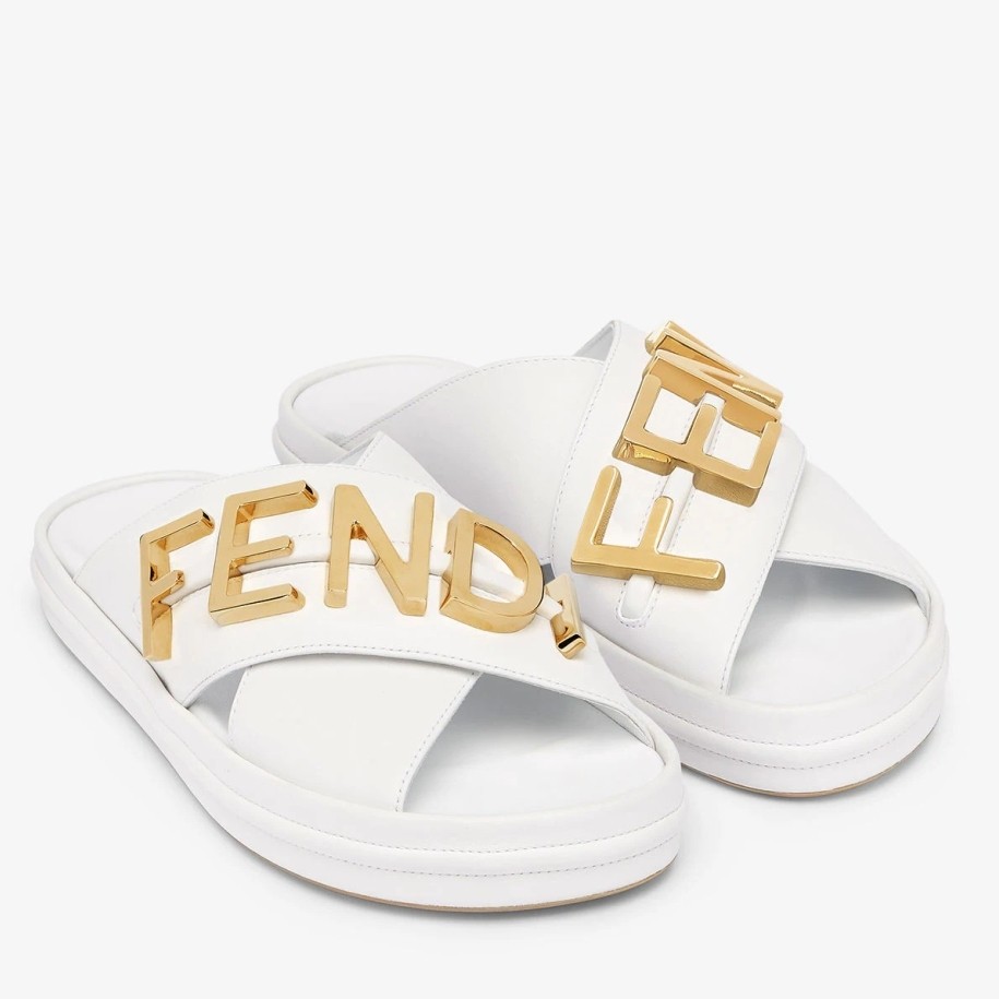 F**di F**digraphy slides in white calfskin