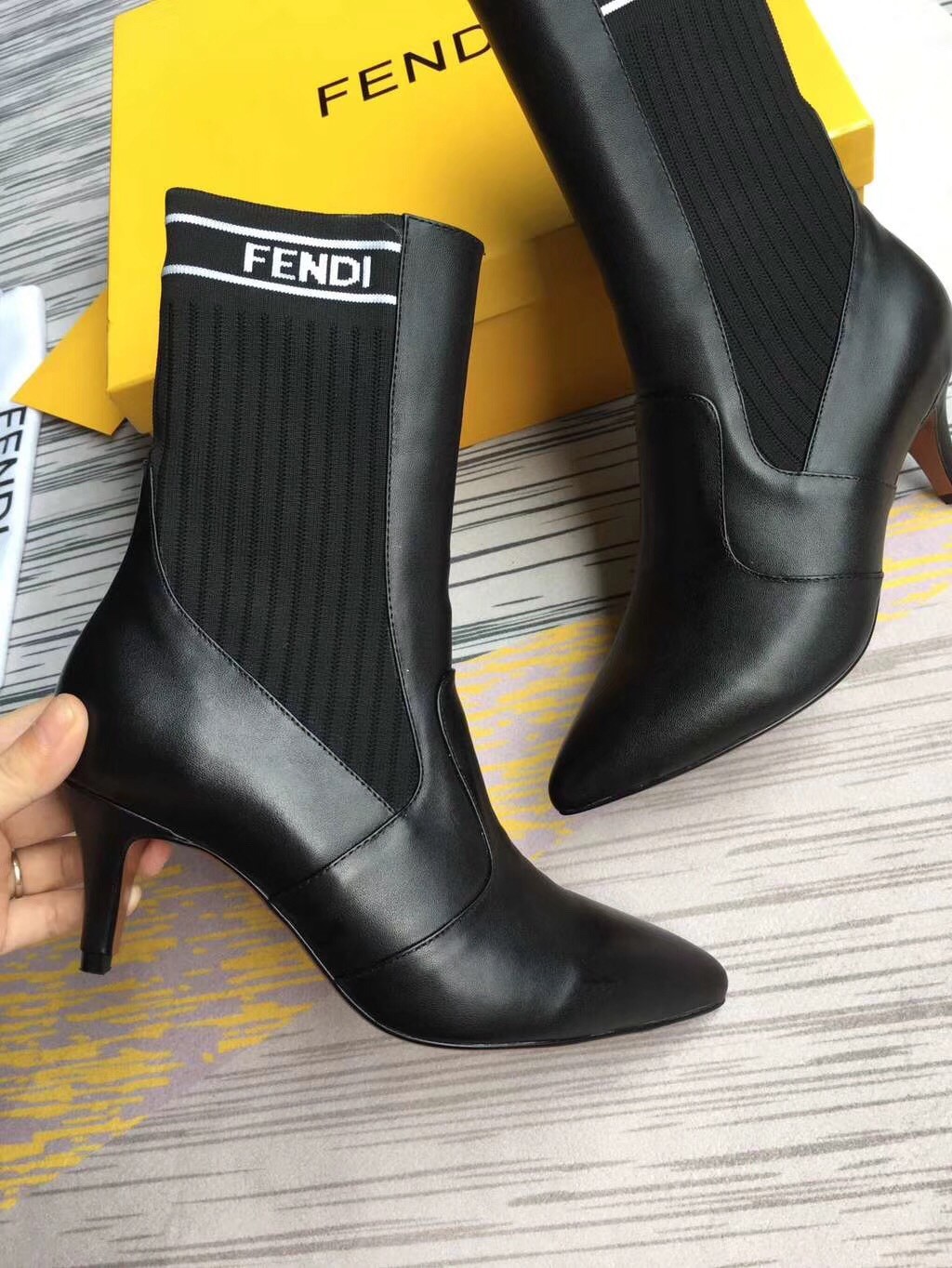 F**di leather and stretch fabric ankle boots