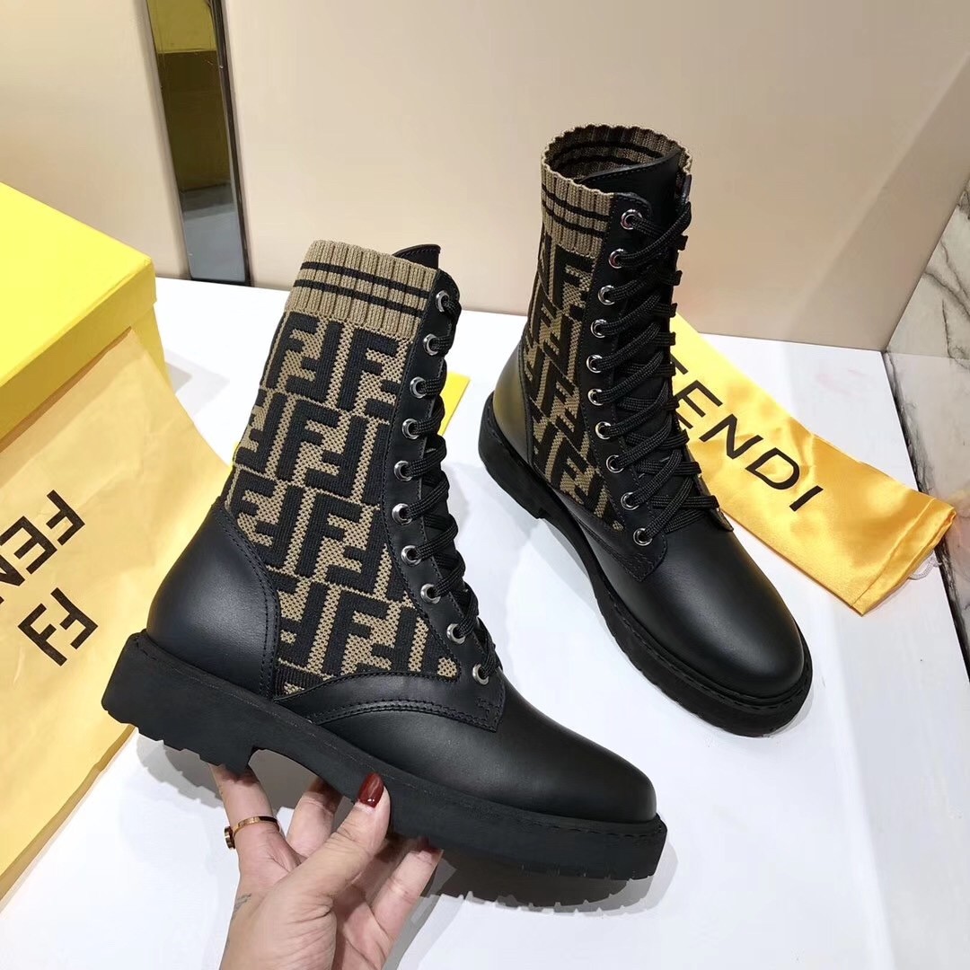 F**di ankle boots in leather with ff fabric