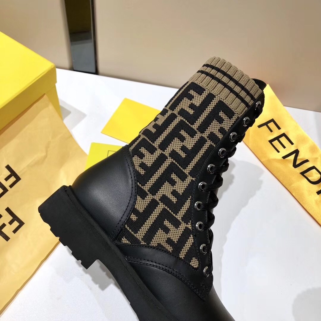 F**di ankle boots in leather with ff fabric
