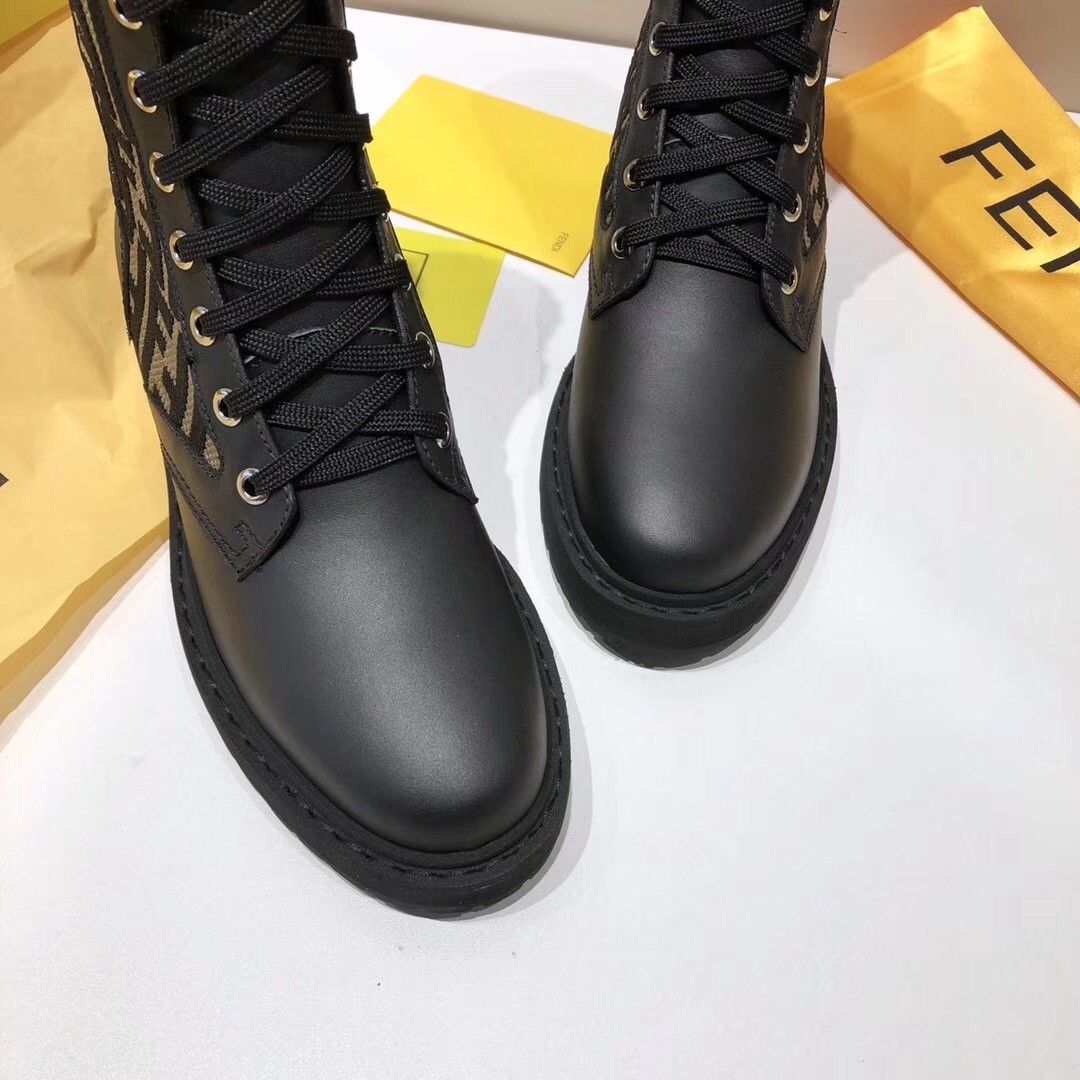 F**di ankle boots in leather with ff fabric
