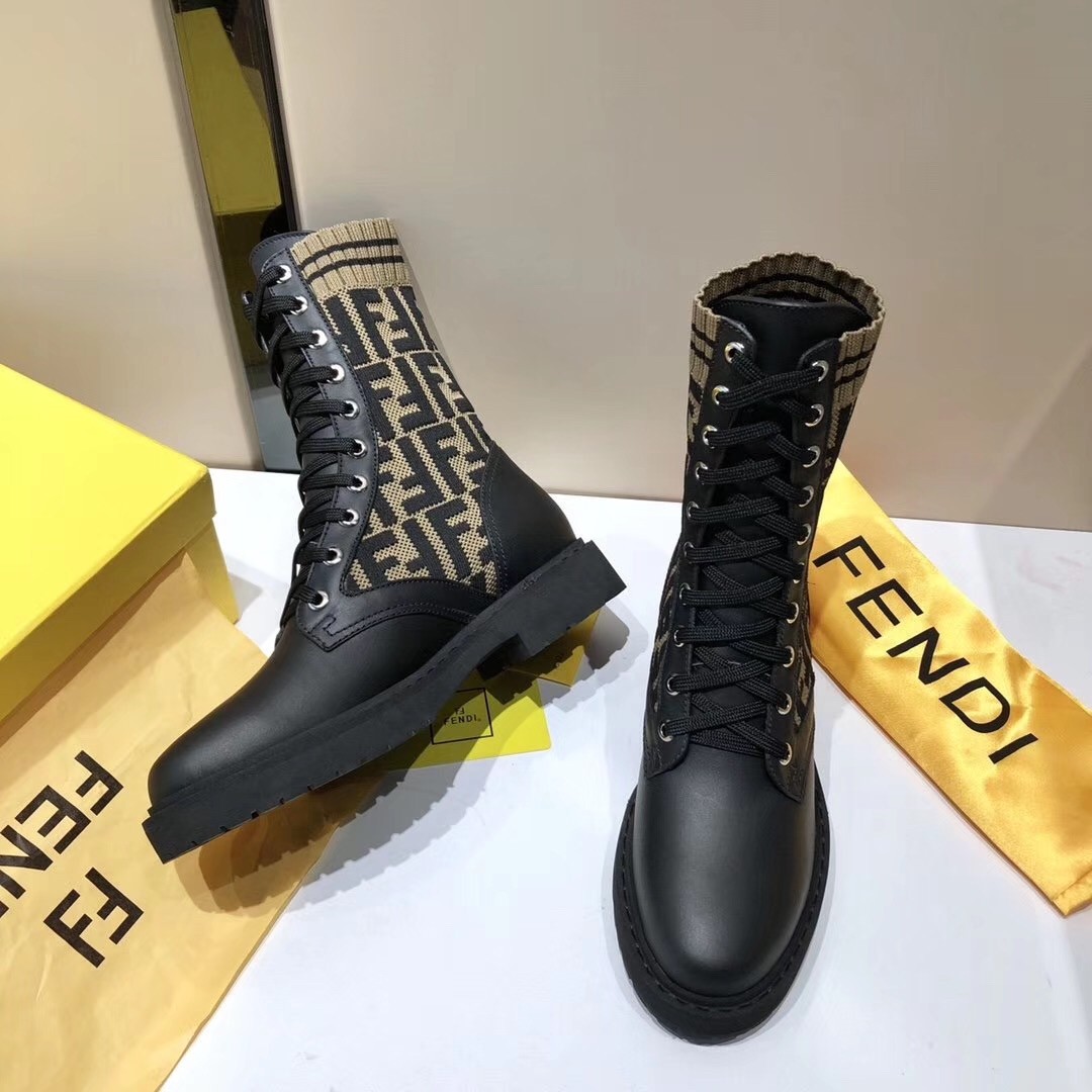 F**di ankle boots in leather with ff fabric