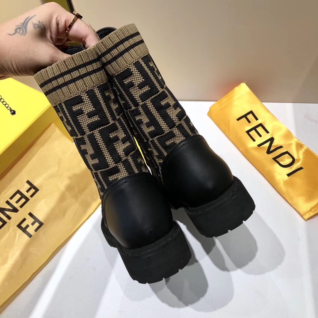 F**di ankle boots in leather with ff fabric