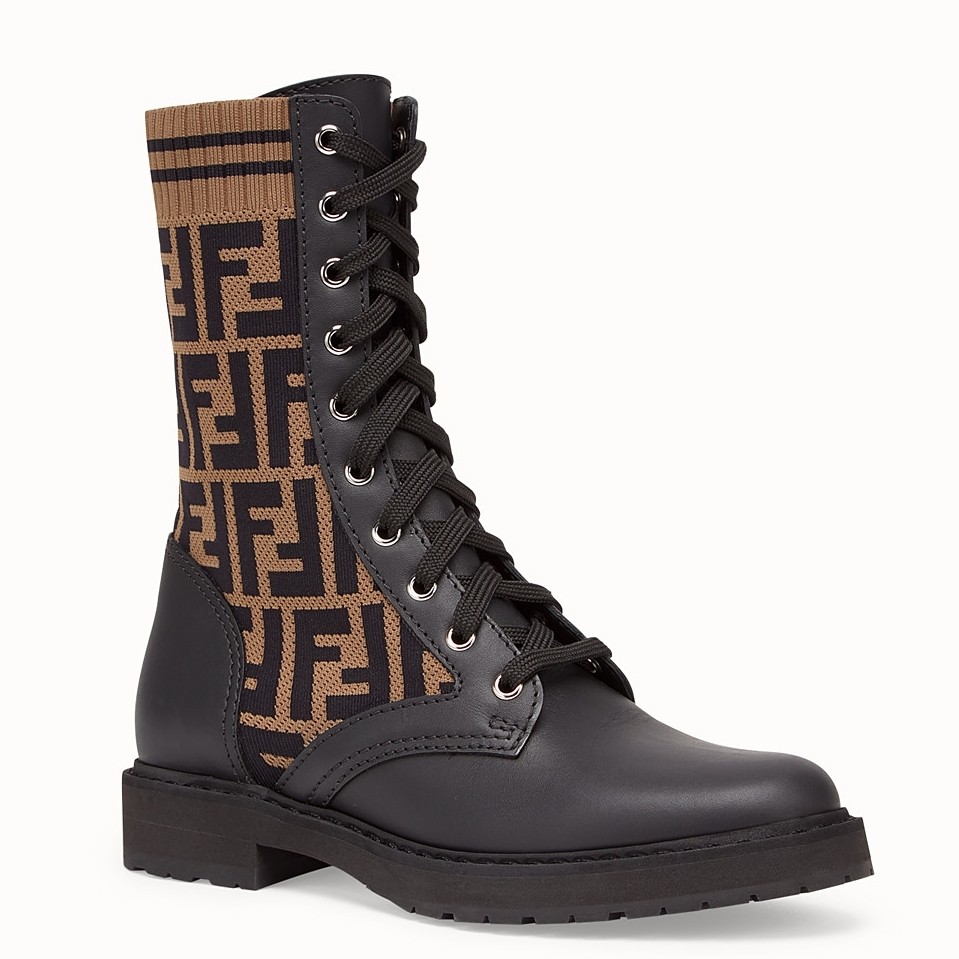 F**di ankle boots in leather with ff fabric
