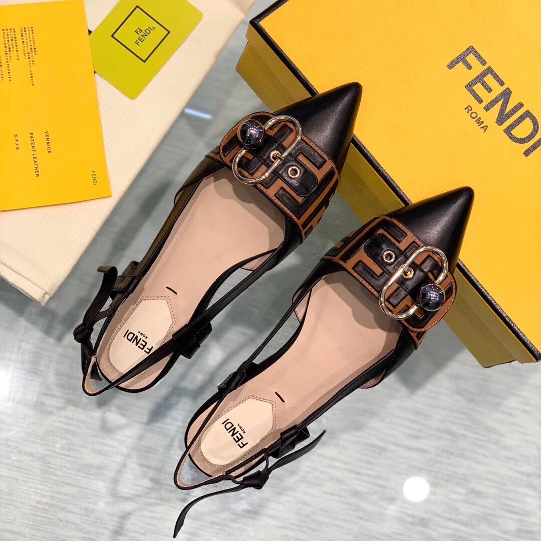 F**di black ankle strap slingbacks
