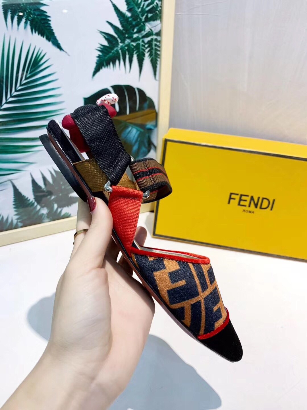 F**di multicolour fabric sabots flat sandals